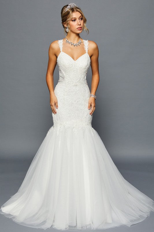 White V Neck Mermaid Wedding Dress