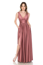 Mauve Waist Ruched Shiny Pocketed Formal Dress