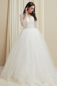 Off White Lace Princess Tulle Wedding Dress