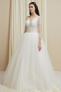 Off White Lace Princess Tulle Wedding Dress