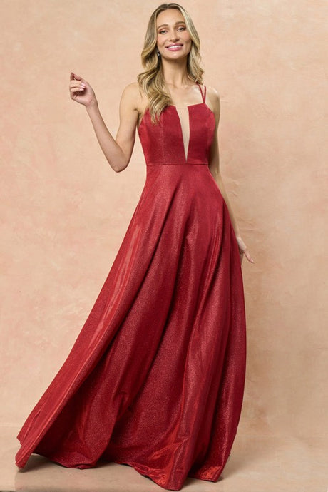 Red Ladies Double Straps Glitter Maxi Dress