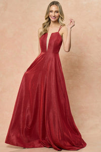 Red Ladies Double Straps Glitter Maxi Dress