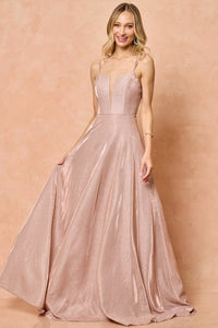 Rose Gold Ladies Double Straps Glitter Maxi Dress