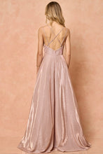 Rose Gold Ladies Double Straps Glitter Maxi Dress