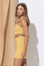 Yellow Exposed Seam Halter Neck Tied Top & Mini Skirt Set