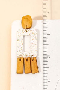 White Wooden Rectangle Fringe Drop Earring