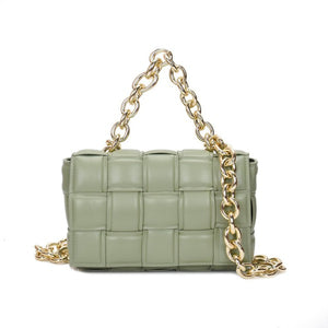 Light Green Square Quilted Design Chain Link Handle Bag