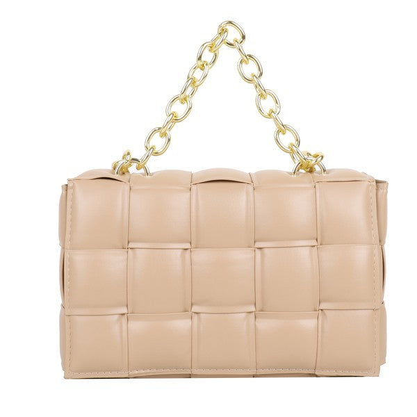 Khaki Square Quilted Design Chain Link Handle Bag