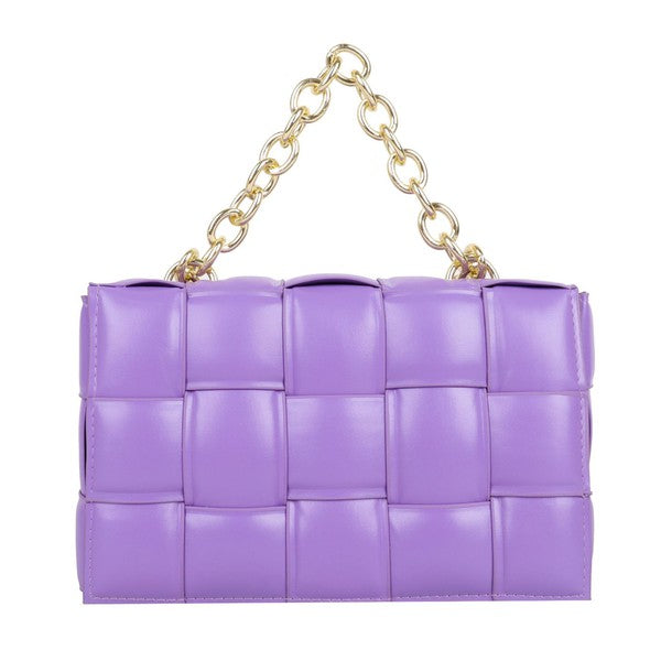 Purple Square Quilted Design Chain Link Handle Bag