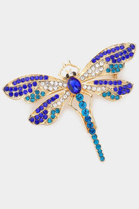 Blue Stone Embellished Metal Dragonfly Pin Brooch