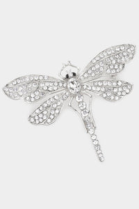Silver Stone Embellished Metal Dragonfly Pin Brooch
