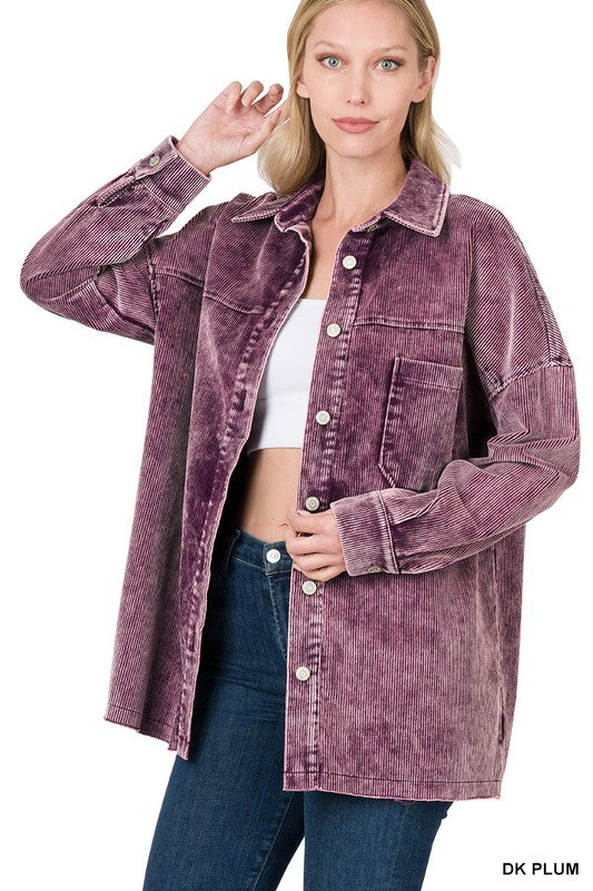 Purple Oversized Premium Vintage Washed Corduroy Shacket
