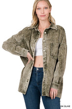 Dark Olive Oversized Premium Vintage Washed Corduroy Shacket