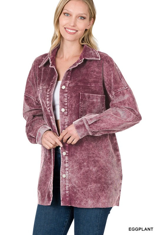 Dark Burgundy Oversized Premium Vintage Washed Corduroy Shacket
