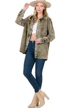 Dark Olive Oversized Premium Vintage Washed Corduroy Shacket