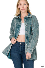 Teal Oversized Premium Vintage Washed Corduroy Shacket