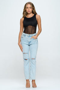 Black Mesh Corset Style Bodysuit