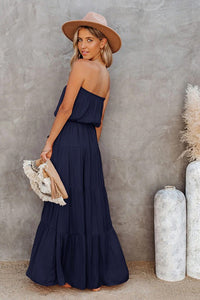 Dark Blue Maxi Dress With A Tie Waist