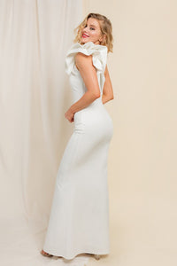 White Ruffle Detailed One Shoulder Mermaid Maxi Dress