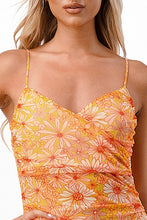Lemon Ruched Printed Mesh Midi Dress