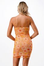 Lemon Ruched Printed Mesh Midi Dress