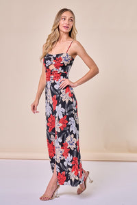 Floral Print Ruched Split Thigh Dress
