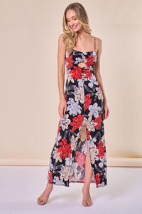 Floral Print Ruched Split Thigh Dress