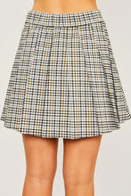 Black Combo Woven Yarn Dye Pleated Mini Skirt