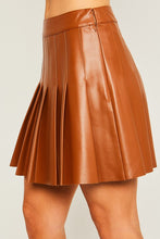 Brown PU Mini Pleated Skirt