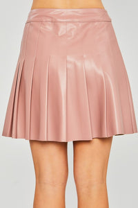Mauve PU Mini Pleated Skirt