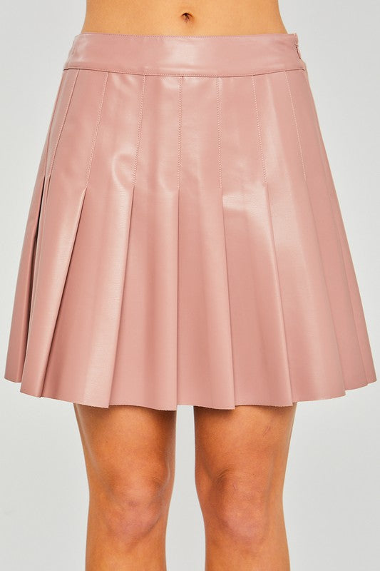 Mauve PU Mini Pleated Skirt
