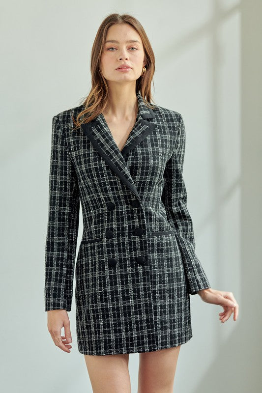 Black/White Double Breasted Tweed Mini Dress – Aquarius Brand
