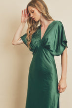 Dark Green Satin Blouson Maxi Dress