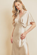 Champagne Satin Blouson Maxi Dress