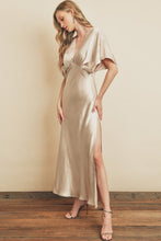 Champagne Satin Blouson Maxi Dress