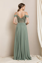 Dusty Sage Beautiful Dress With Shoulder Detail And See-through Lace Back With Side Slit
