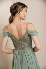 Dusty Sage Beautiful Dress With Shoulder Detail And See-through Lace Back With Side Slit