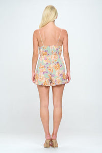 Sage Tie Front Ruffle Hem Romper