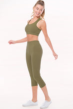 Olive Peach Skin Active Cropped Top Capri Leggings Set