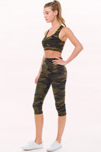 Green Camo Peach Skin Active Cropped Top Capri Leggings Set