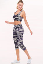 Grey Camo Peach Skin Active Cropped Top Capri Leggings Set