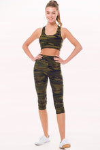 Green Camo Peach Skin Active Cropped Top Capri Leggings Set