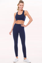 Navy Peach Skin Active Cropped Top Leggings Set