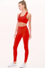 Red Peach Skin Active Cropped Top Leggings Set