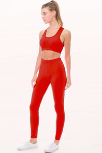 Red Peach Skin Active Cropped Top Leggings Set