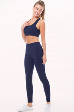 Navy Peach Skin Active Cropped Top Leggings Set