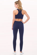 Navy Peach Skin Active Cropped Top Leggings Set