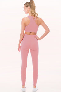Mauve Peach Skin Active Cropped Top Leggings Set