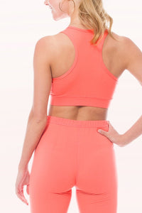 Light Coral Peach Skin Active Cropped Top Leggings Set