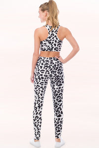 Aniwhite Peach Skin Print Active Cropped Top Leggings Set